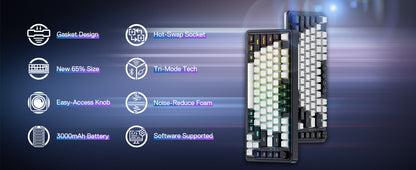 Redragon K673 PRO 75% Wireless Gasket RGB Gaming Keyboard, 3-Modes 81 Keys Compact Mechanical Keyboard Hot-Swap Red Switch