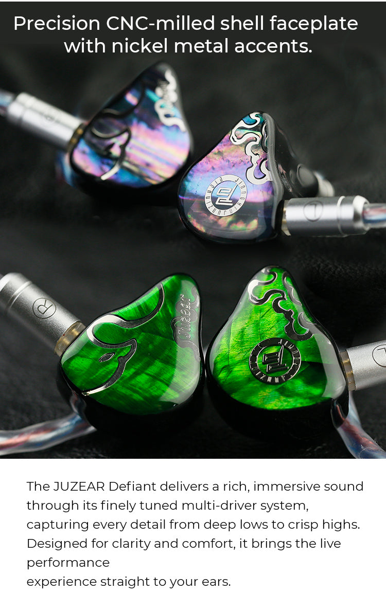 JUZEAR x Z Reviews Defiant 1DD+3BA Hybrid In-Ear Monitors – HiFi Earphones with 3-Way Crossover, 3.5mm & 4.4mm Interchangeable Cable, Audiophile IEM Headphones